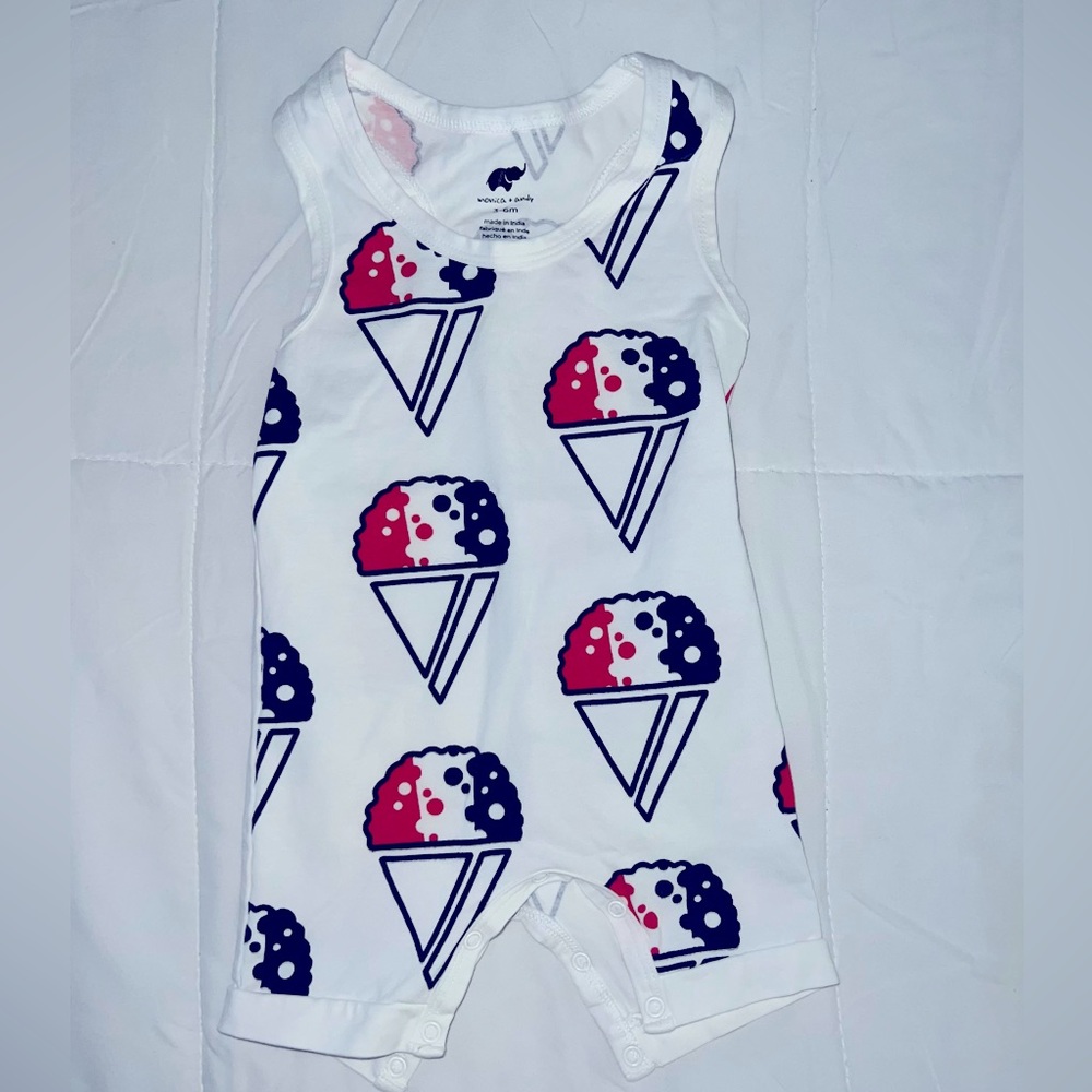 Monica and Andy snow cone romper